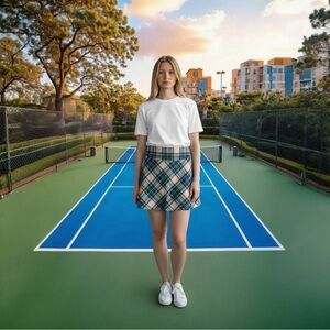 Tennis Preppy Plaid  A-Line Skirt in Blue and Cream 🏓